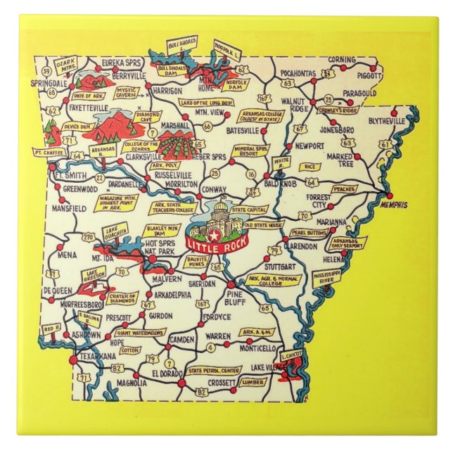 Retro Map of  Arkansas Ceramic Tile Kakelplatta (Framsidan)