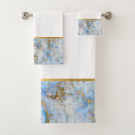 RETRO MARBLE ABSTRAKT BLUE GULD BATHROOM TOWEL SET