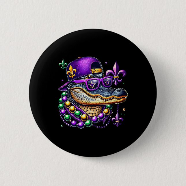 Retro Mardi Gras Alligator Mardigator Krokodil Fu Knapp (Framsida)