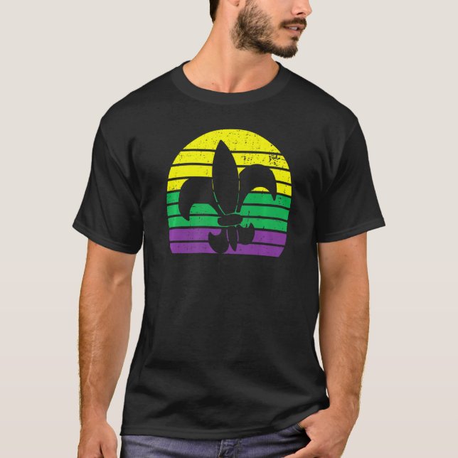 Retro Mardi Gras Fleur De Lis Silhouette Carnival T Shirt (Framsida)