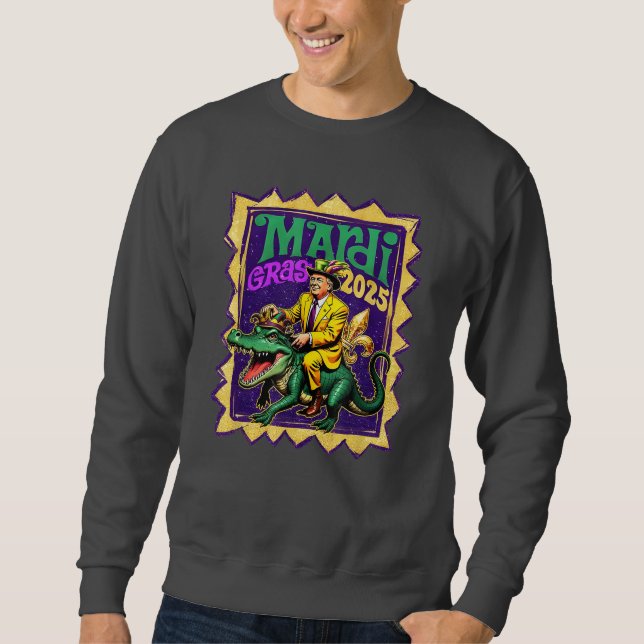 Retro Mardi Gras Funny Trump Mardi Gras 2025 Lång Ärmad Tröja (Framsida)