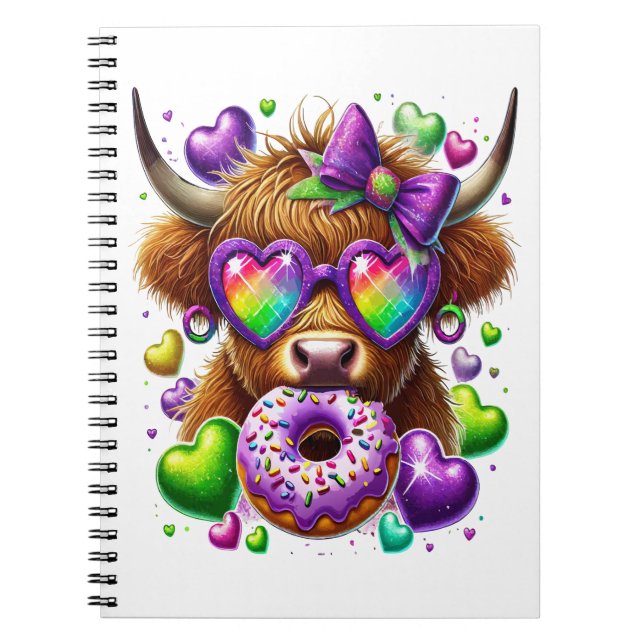 Retro Mardi Gras, Highland Cow Anteckningsbok (Framsidan)