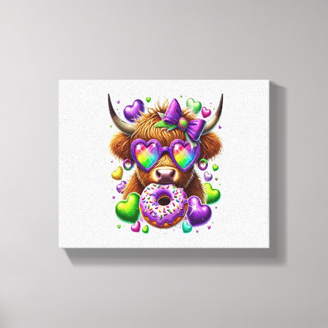 Retro Mardi Gras, Highland Cow Canvastryck (Framsida)