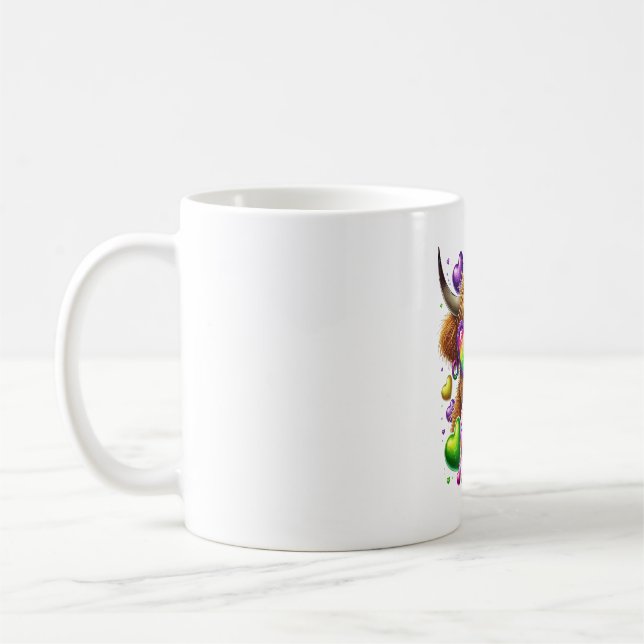Retro Mardi Gras, Highland Cow Kaffemugg (Vänster)
