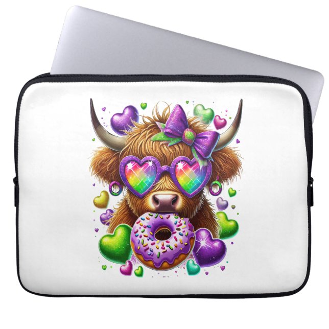 Retro Mardi Gras, Highland Cow Laptop Fodral (Framsidan)