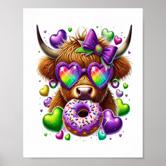 Retro Mardi Gras, Highland Cow Poster (Framsidan)