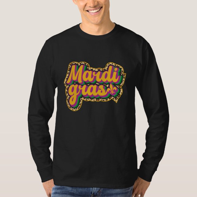 Retro Mardi Gras-maskeradpärlor parad leopard T Shirt (Framsida)