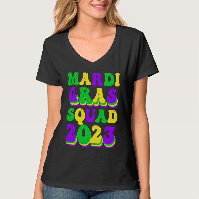 Retro Mardi Gras Squad 2023 Leopard Print Family M T Shirt (Framsida)