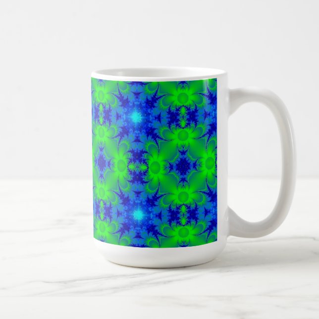 Retro Margeriten u. Sterne Artdeco in grün blau Kaffemugg (Höger)