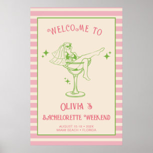 Retro Margs & Matrimony Bachelorette Välkommen Poster