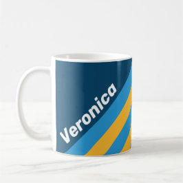 Retro Marinblå Ränder med Namn Kaffemugg