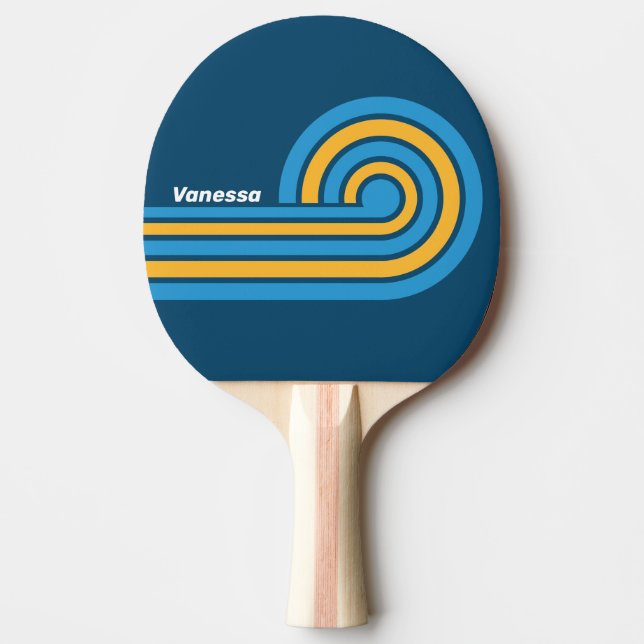 Retro marinblå ränder med namn pingisracket (Framsidan)