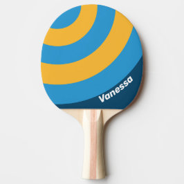 Retro Marinblå Randig Cirkel med Namn Pingisracket