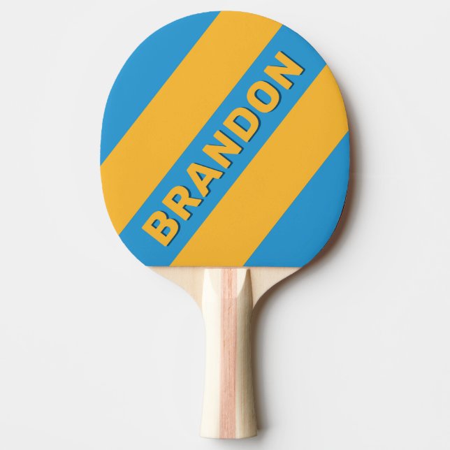 Retro Marinblå Tjocka Ränder med Namn Pingisracket (Framsidan)