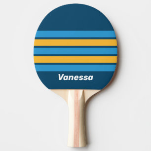 Retro Marinblå Tvärgående Rand med Namn Pingisracket