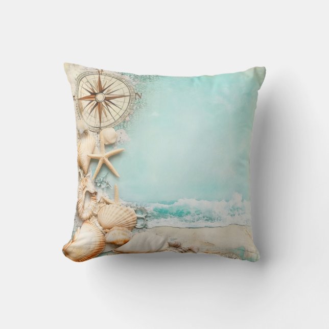 Retro Maritime Beach Scene Kudde (Framsida)
