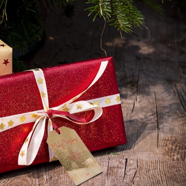 Retro-Märkre för julrödtypografi Presentetikett (Skapare uppladdad)