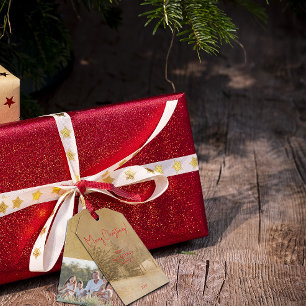 Retro-Märkre för röd jultypografi, foto Gift Presentetikett