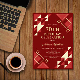Retro Maroon Beige Triangle Geometric Birthday Inbjudningar