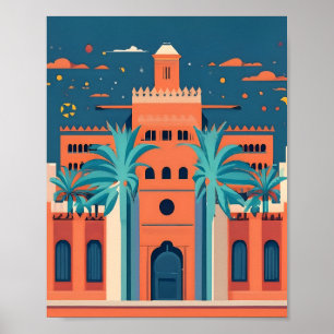 Retro Marrakech Marocko Ligat Plat Vector Art Poster