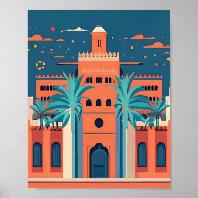Retro Marrakech Marocko Ligat Plat Vector Art Poster (Framsidan)