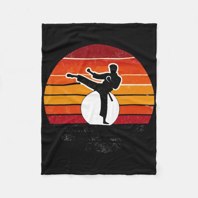 Retro Martial Arts Sunset Silhouette Kick - Karate Fleecefilt (Framsidan)