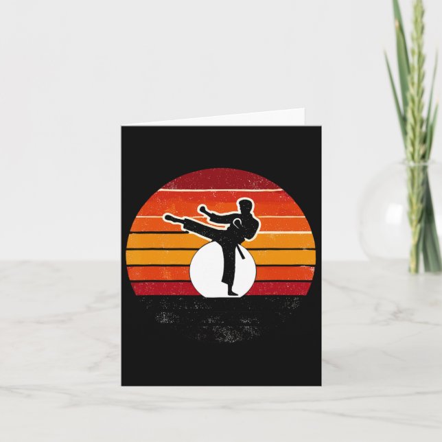 Retro Martial Arts Sunset Silhouette Kick - Karate Kort (Framsida)