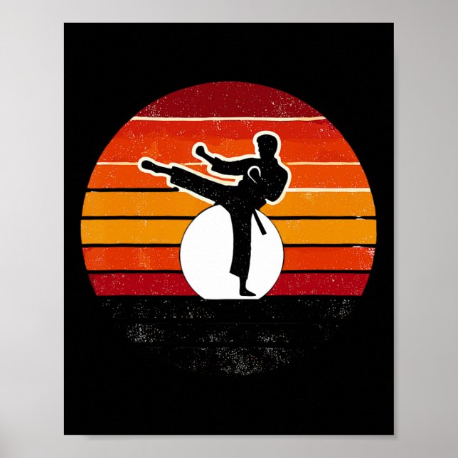 Retro Martial Arts Sunset Silhouette Kick - Karate Poster (Framsidan)