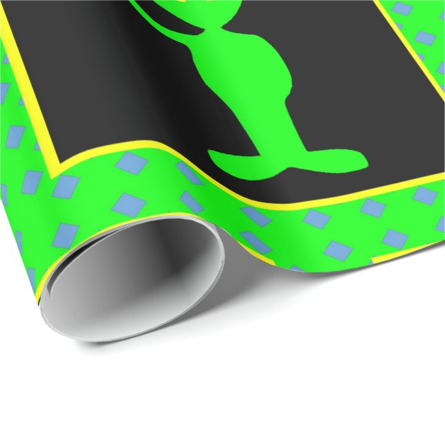 Retro Martian Alien Fredstecken Neon Färg Presentpapper (Rullad Hörn)