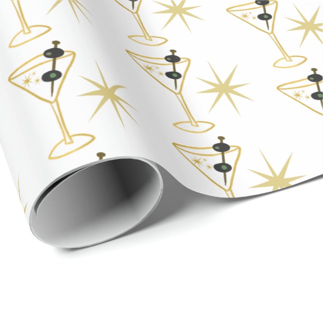 Retro Martini Cocktail Glass Festive Olive Stars Presentpapper (Rullad Hörn)