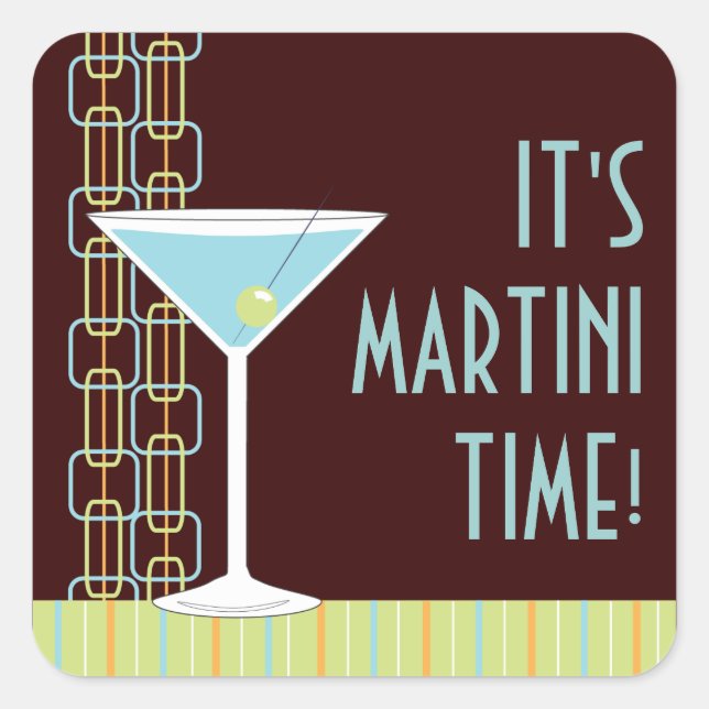 Retro Martini Cocktail Sticker Fyrkantigt Klistermärke (Framsida)