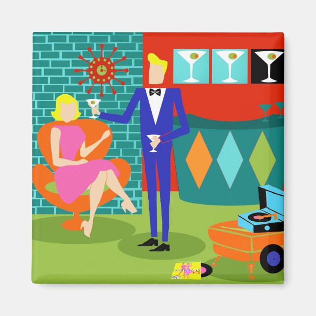 Retro Martini Couple Magnet (Framsidan)