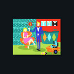 Retro Martini Ett par stretched-Kanvastryck Canvastryck<br><div class="desc">Det här Retro Martini-Kanvastrycket verkar vara en scen ut ur en romantisk komedi. Inställningen av 1960 års stil, minimalistisk konstdesign är ett elegant dekorerat, modernt hus eller lägenhet i mitten av århundradet. Det är ett attraktivt par som har en kväll fylld med mousserande konversation, bra musik och bottenlösa drycker. Rummet...</div>