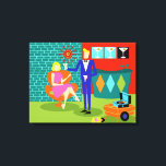 Retro Martini Ett par stretched-Kanvastryck Canvastryck<br><div class="desc">Det här Retro Martini-Kanvastrycket verkar vara en scen ut ur en romantisk komedi. Inställningen av 1960 års stil, minimalistisk konstdesign är ett elegant dekorerat, modernt hus eller lägenhet i mitten av århundradet. Det är ett attraktivt par som har en kväll fylld med mousserande konversation, bra musik och bottenlösa drycker. Rummet...</div>