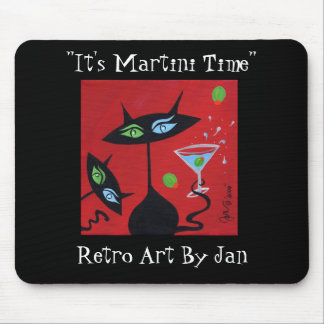 Retro Martini för popkonst svart katt Mousepad Musmatta