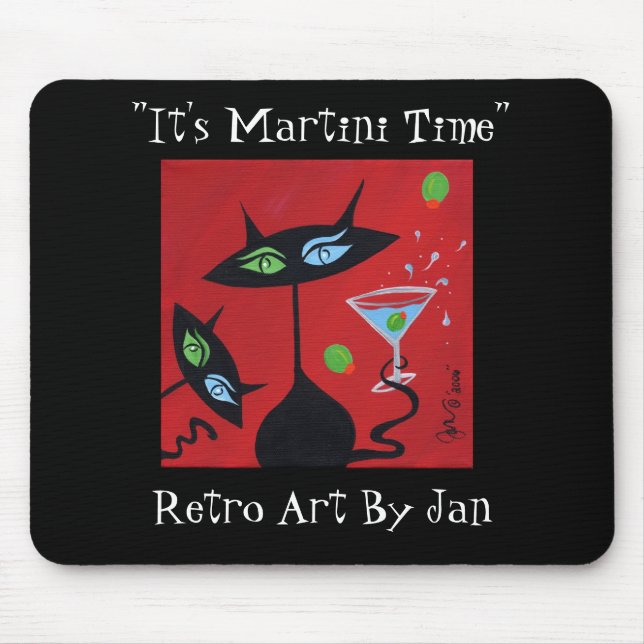 Retro Martini för popkonst svart katt Mousepad Musmatta (Framsidan)