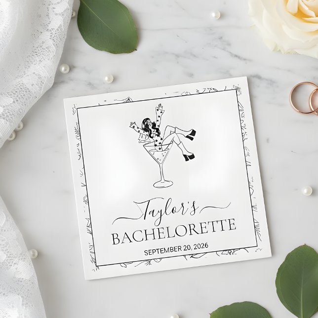 Retro Martini Girl Bachelorette Party Custom  Pappersservett (Skapare uppladdad)