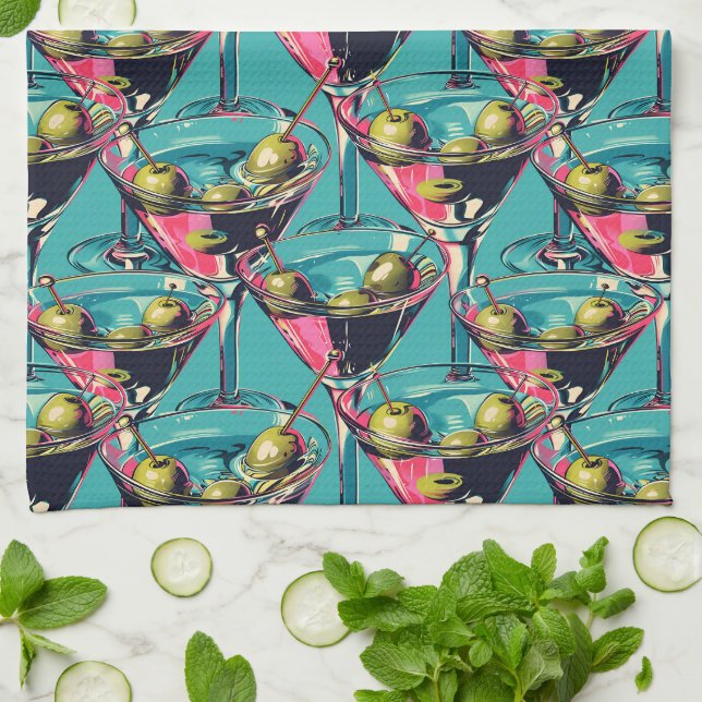 Retro Martini Glasses Kitchen Towel Kökshandduk (Vikta)
