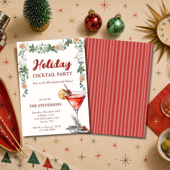 Retro Martini Jul Cocktail Julfestlig Festsammanko Inbjudningar (Skapare uppladdad)