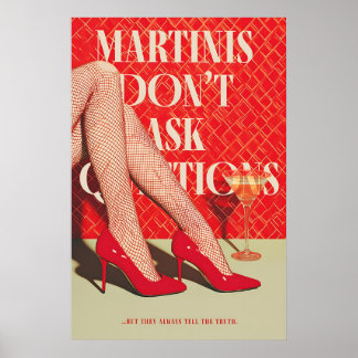 Retro Martini konsttryck Glam Röda klackar Poster
