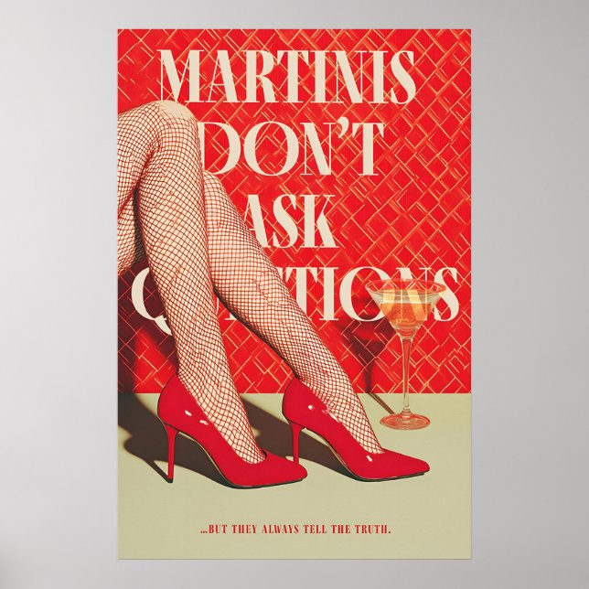 Retro Martini konsttryck Glam Röda klackar Poster (Framsidan)