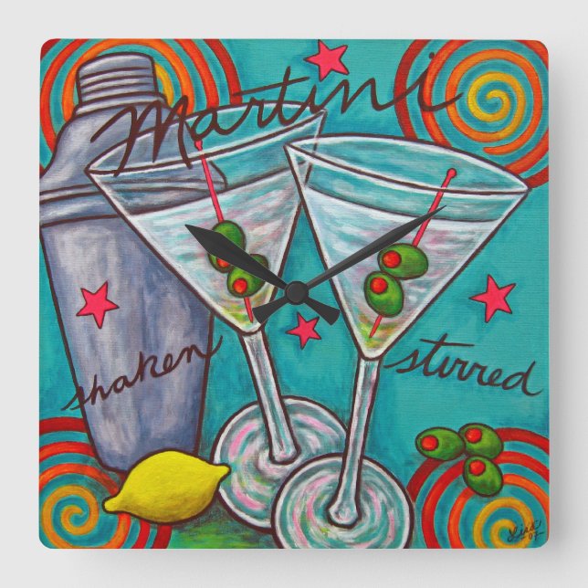 Retro Martini Square Wall Clock, Lisa Lorenz Fyrkantig Klocka (Framsida)