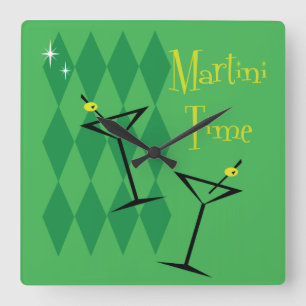 Retro Martini Wall Clock Fyrkantig Klocka