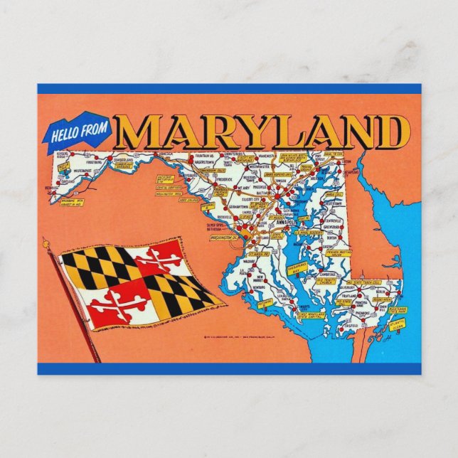 Retro Maryland Kartkort Vykort (Framsida)