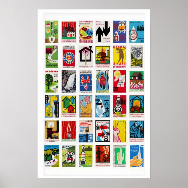 Retro Matchbox-etiketter Väggkonst, Grid Collage Poster (Framsidan)