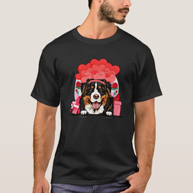 Retro Matching Alla hjärtans dag Heart Hund älskar T Shirt (Framsida)