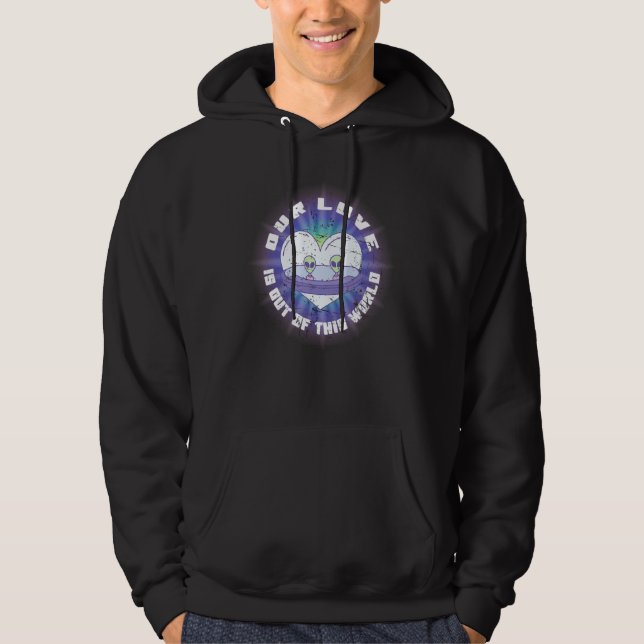 Retro Matching Couple Valentine's Day - Alien UFO  Hoodie (Framsida)