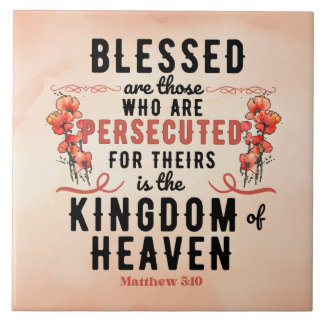 Retro Matthew 5:10 Poppies vattenfärg Kakelplatta