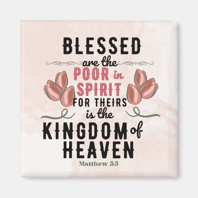 Retro Matthew 5:3 Tulips vattenfärg Magnet (Framsidan)