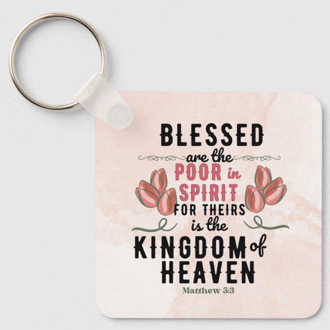 Retro Matthew 5:3 Tulips vattenfärg Nyckelring (Framsida)